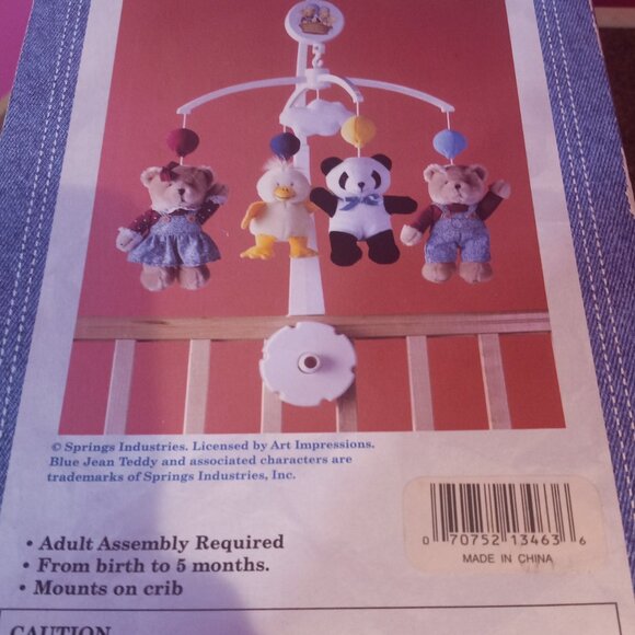 Blue Jean Teddy Bear Baby Nursery Musical Bear Duck Crib Mobile Brahms Lullaby - Picture 10 of 16